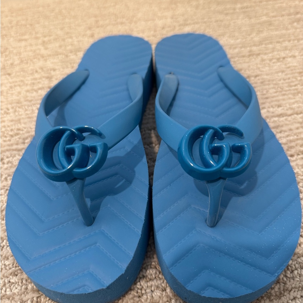 Gucci Blue Retro Platform Flip Flops - Picture 6 of 8